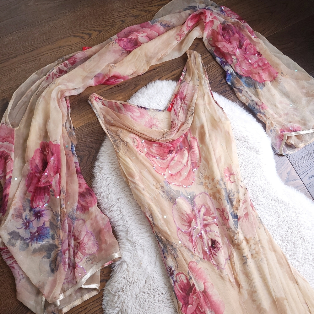 Vintage 90s Rene Dehry Paris French Fairycore Romantic Floral Maxi Slip Dress - Picture 3 of 11